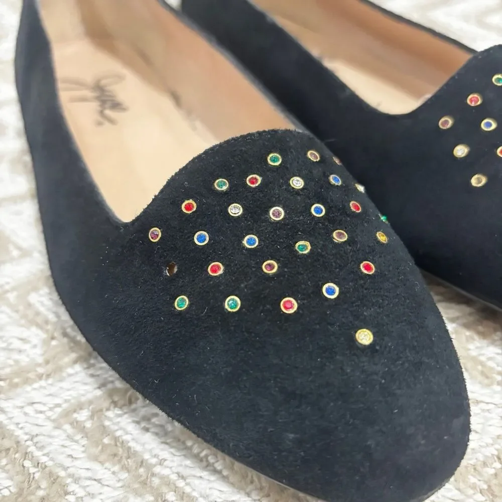 Vintage Joyce Women's Black Velvet Rainbow Studded Comfort Loafers Size 7.5 - Picture 4 of 9